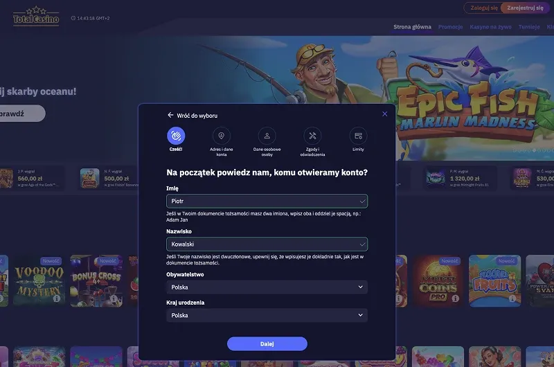 Rejestracja w kasynie online — krok 1